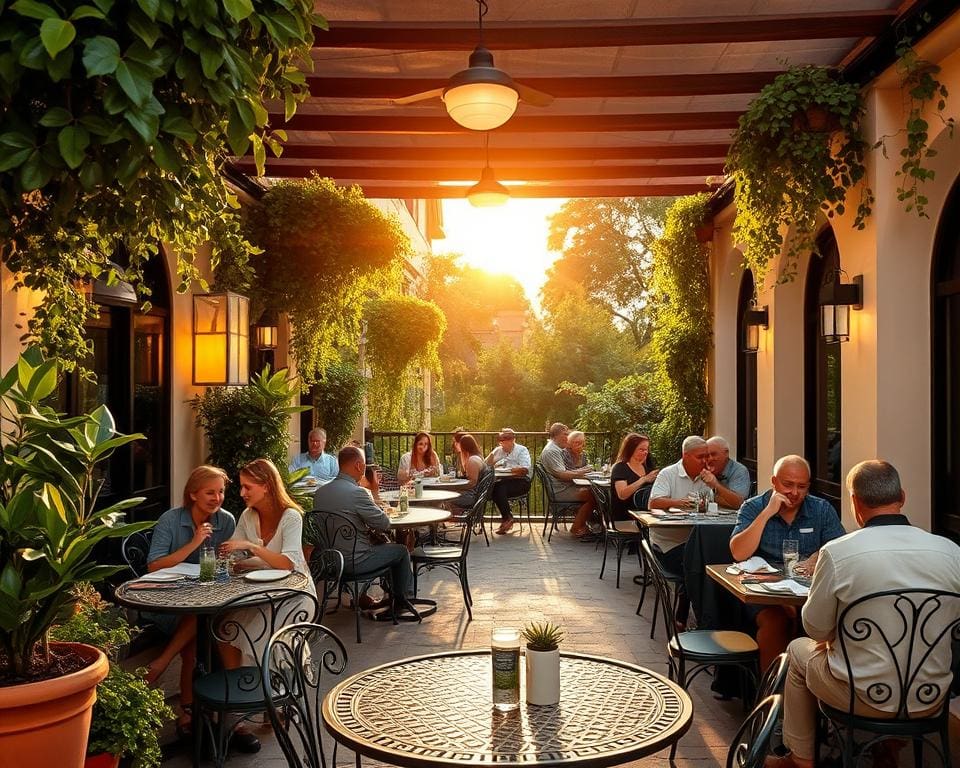 How do outdoor dining areas improve guest experience?