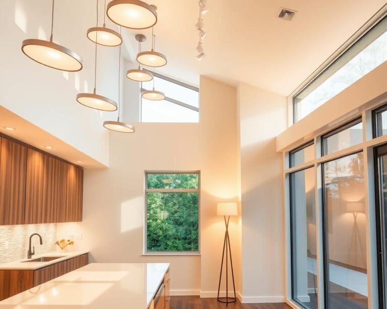 What lighting suits modern open-plan kitchens?