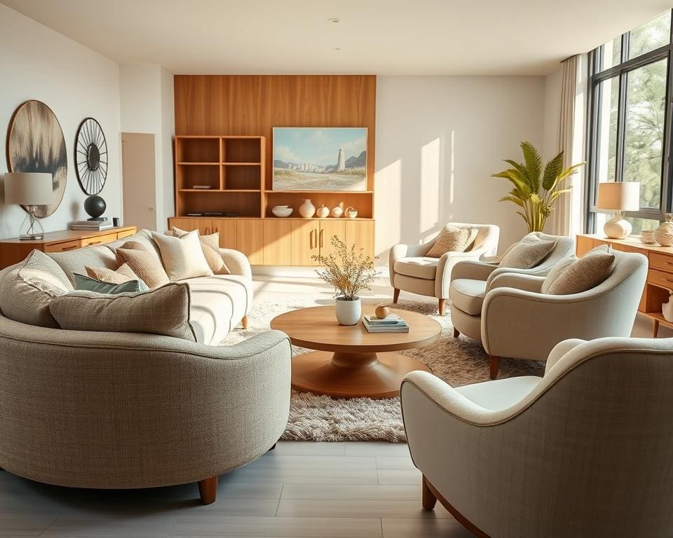 How do curved furniture shapes soften interiors?