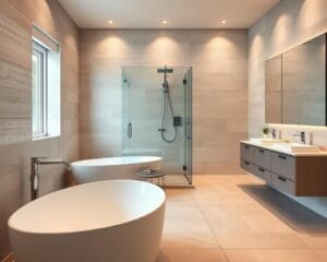 Why are large format tiles popular in bathrooms?
